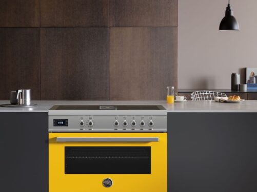 Kitchens-Review-Bertazzoni-Professional-Series-Air-Tec-cooker-in-yellow-