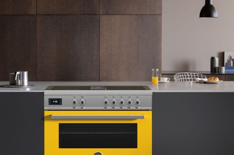 Kitchens-Review-Bertazzoni-Professional-Series-Air-Tec-cooker-in-yellow-